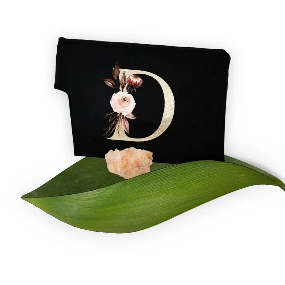 ZIP TOP BLACK‎ COSMETIC BAG WITH INITIAL